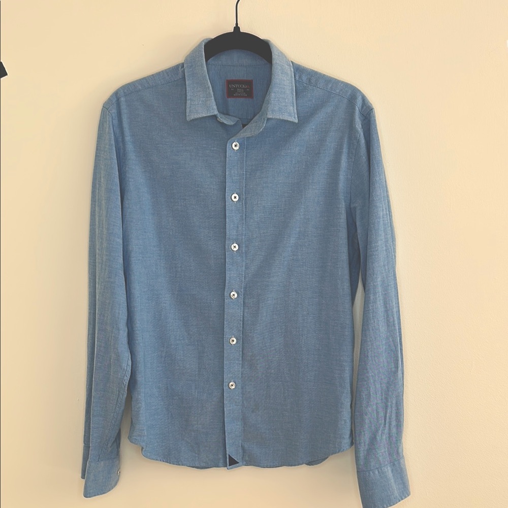 UNTUCKit Men’s Slim Fit Button-Down Shirt – Blue, Size Small